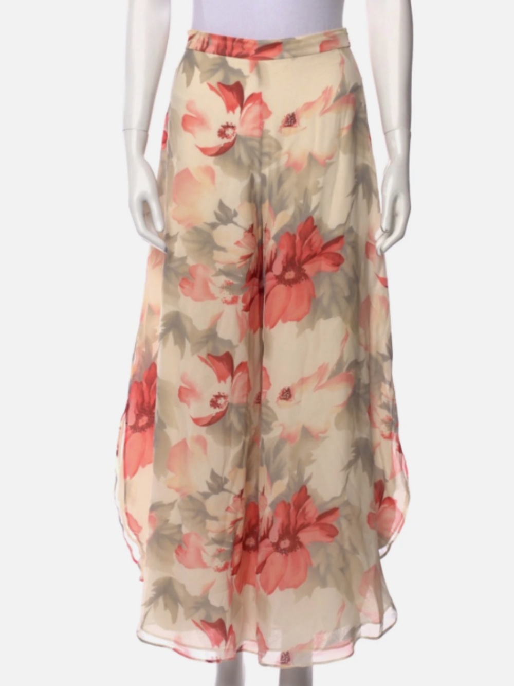 RARE St. John Evening Silk Chiffon Floral Wide Leg Slit Pallazzo Pants